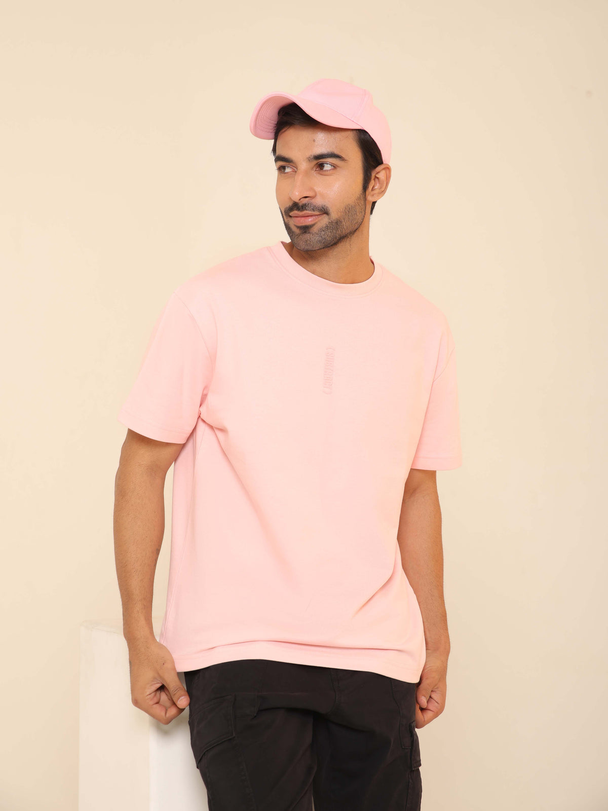 Oversized Round Neck T-Shirt in Salmon Pink