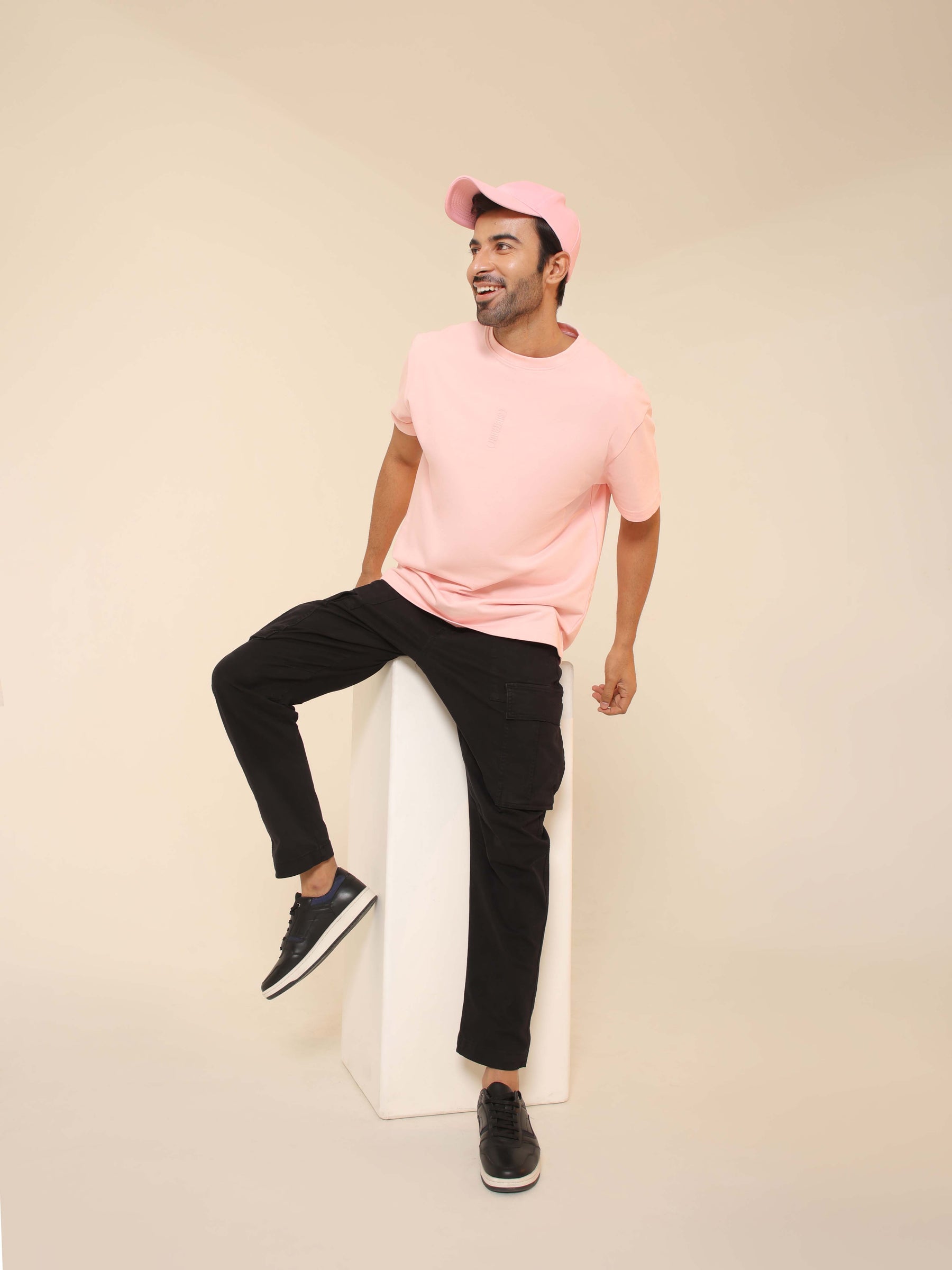 Oversized Round Neck T-Shirt in Salmon Pink