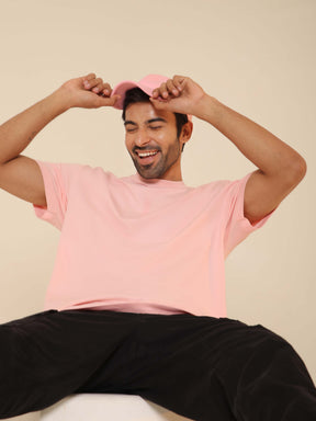 Oversized Round Neck T-Shirt in Salmon Pink