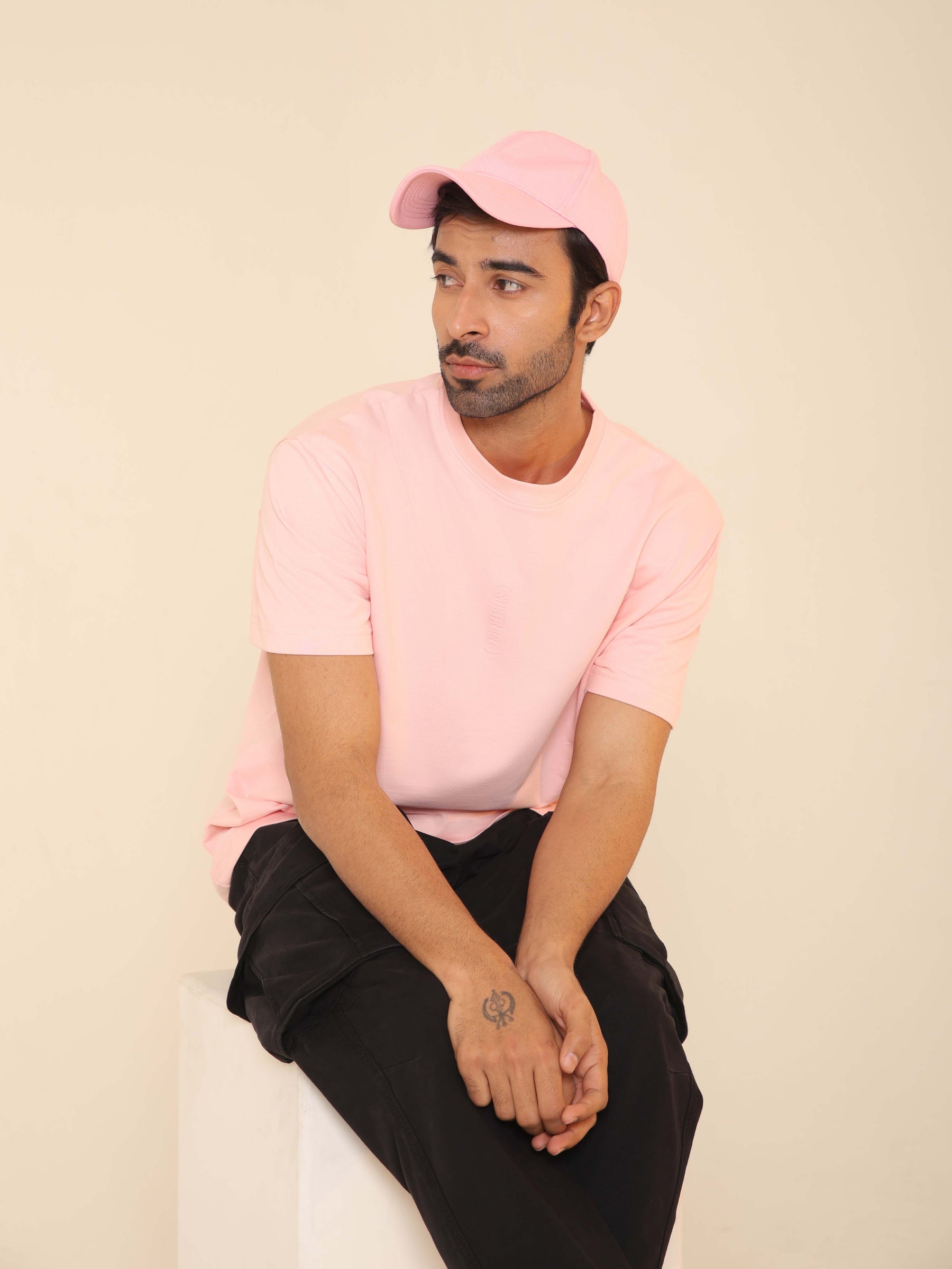 Oversized Round Neck T-Shirt in Salmon Pink