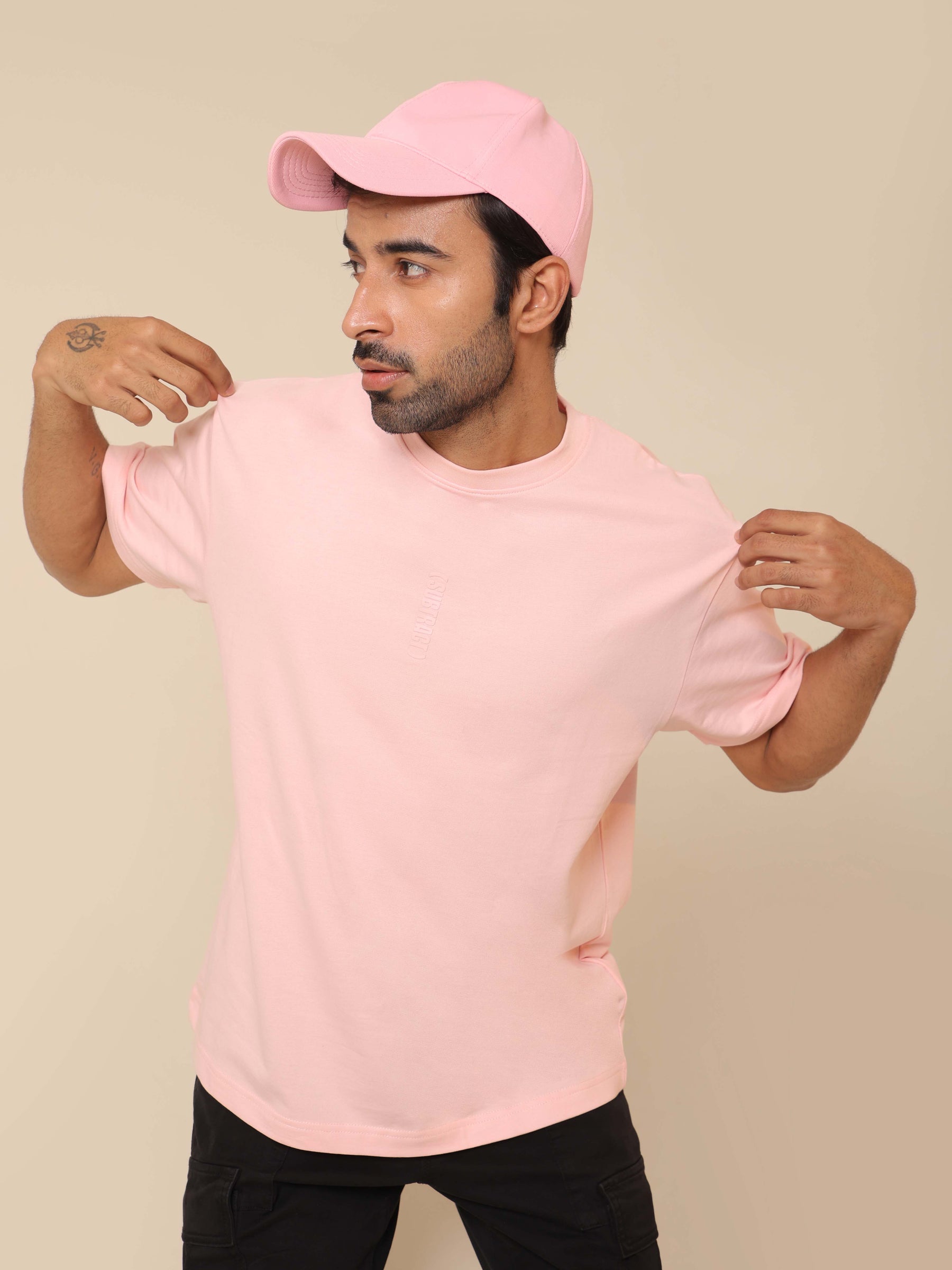 Oversized Round Neck T-Shirt in Salmon Pink