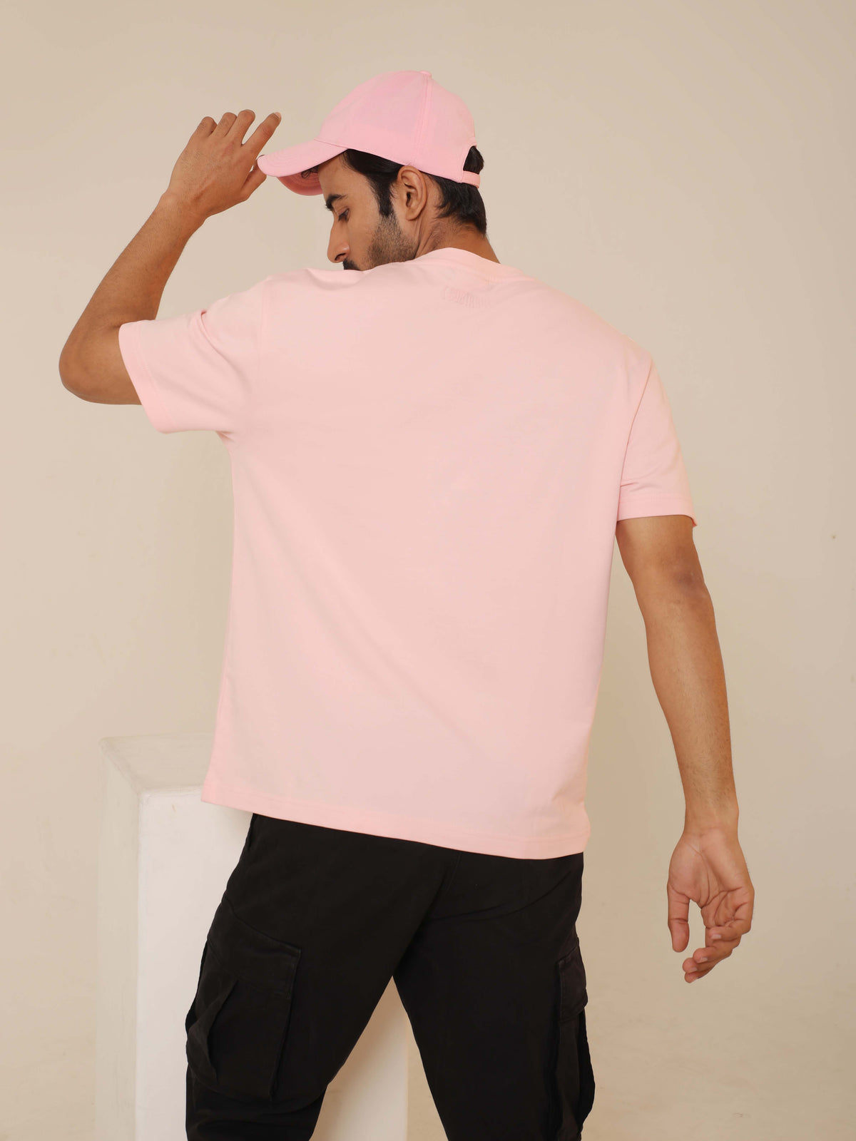 Oversized Round Neck T-Shirt in Salmon Pink