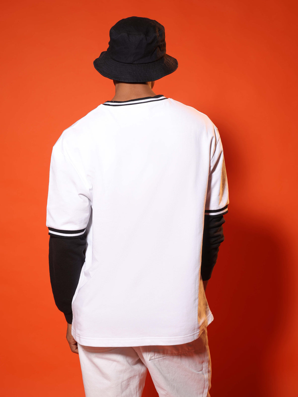 Oversized Round Neck T-Shirt with Stylised Rib in White
