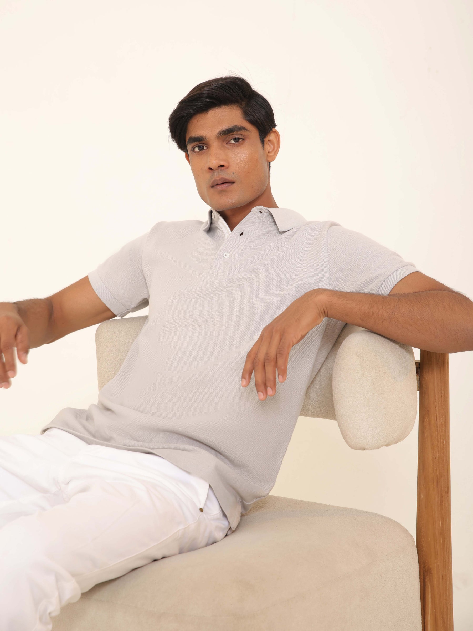 Organic Cotton Polo in Light Grey