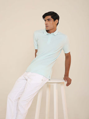 Organic Cotton Polo in Ice Blue