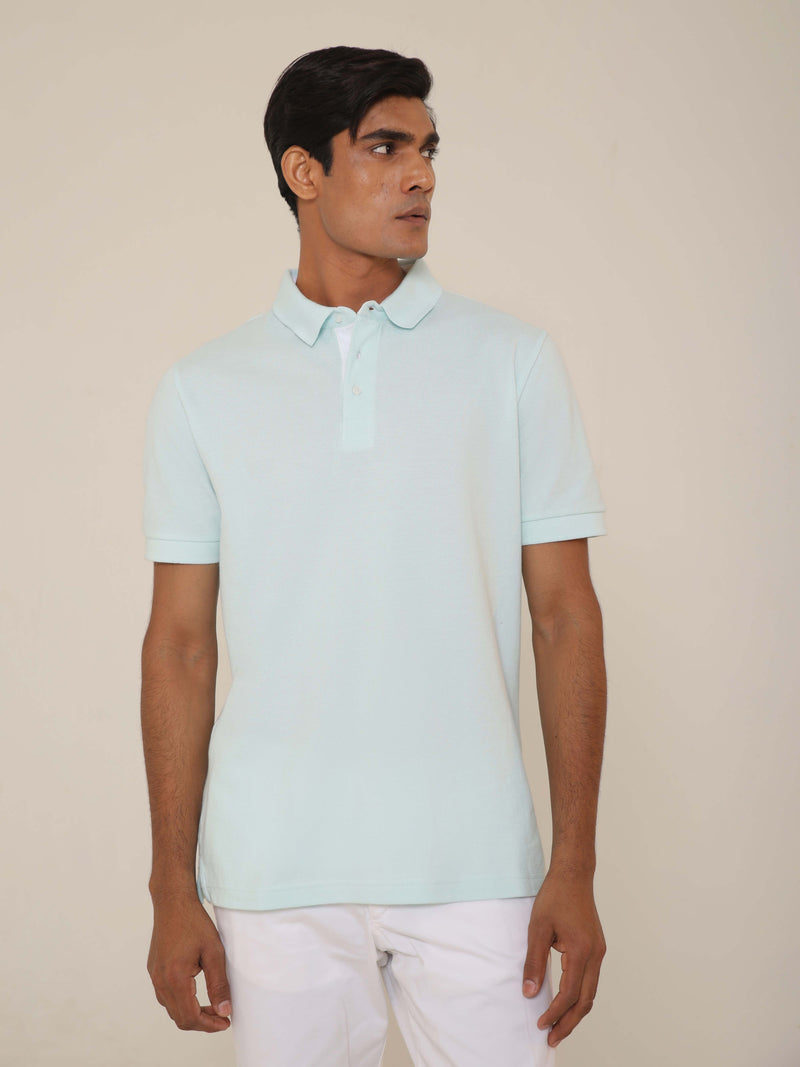 Organic Cotton Polo in Ice Blue