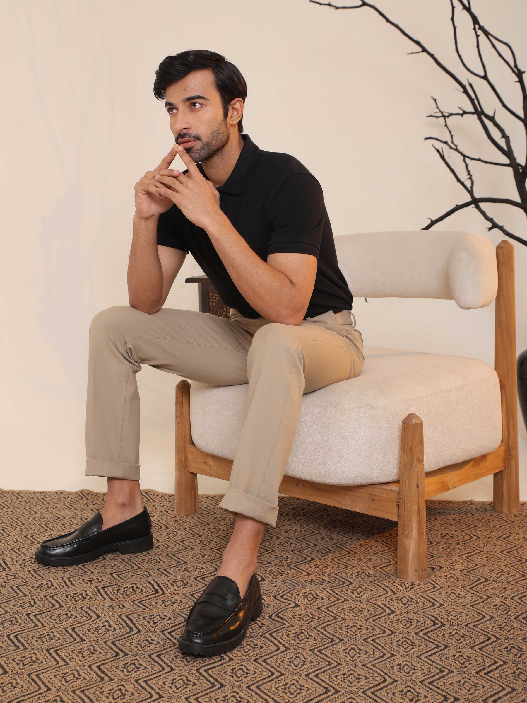 Half Zip Polo in Black