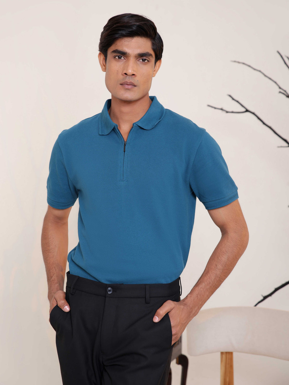 Half Zip Polo in Dark Teal