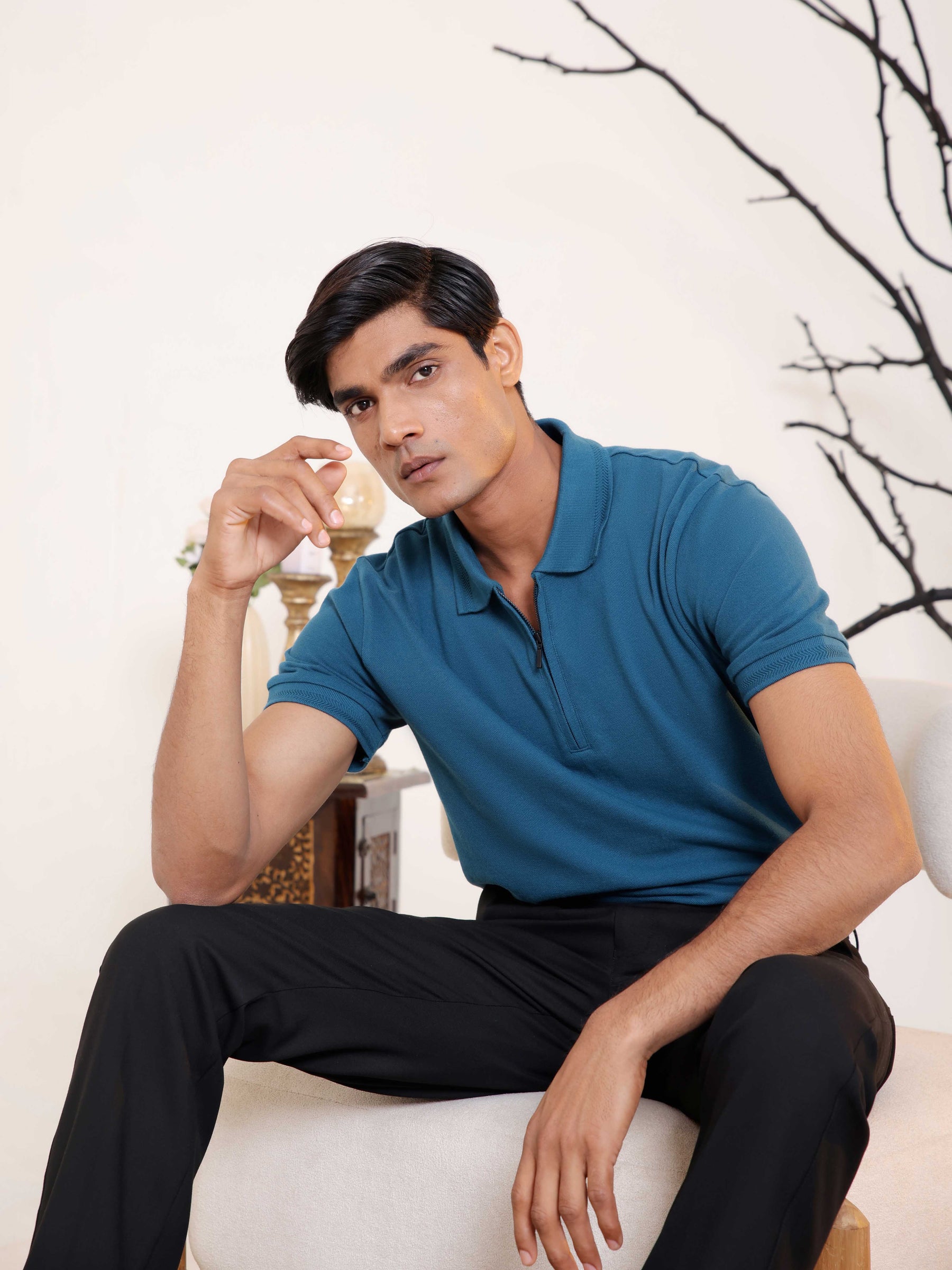 Half Zip Polo in Dark Teal