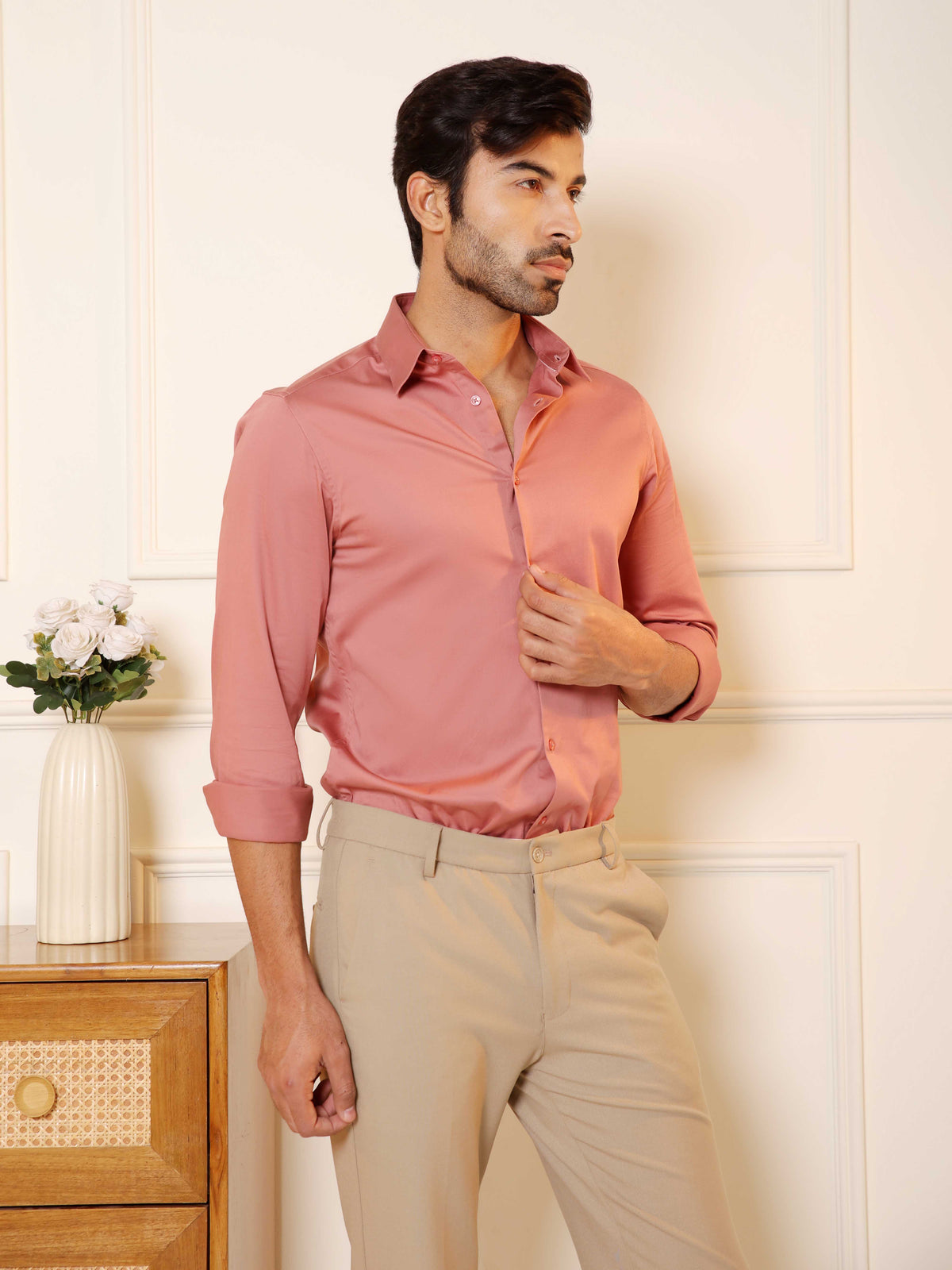 Luxestretch™ Rose Metal Shirt Movelite™ Beige Trousers
