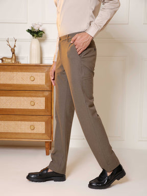 Flex Waist 4-Way Stretch Formal Trousers in Oak Brown - Slim Fit