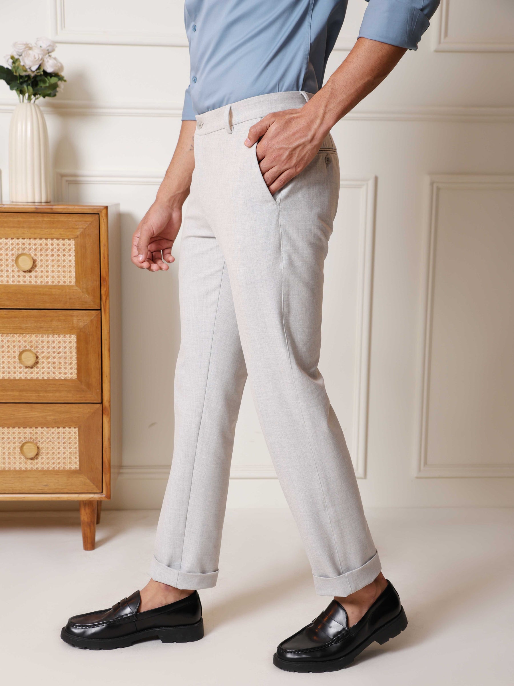 Flex Waist 4-Way Stretch Formal Trousers in Lunar Grey - Slim Fit