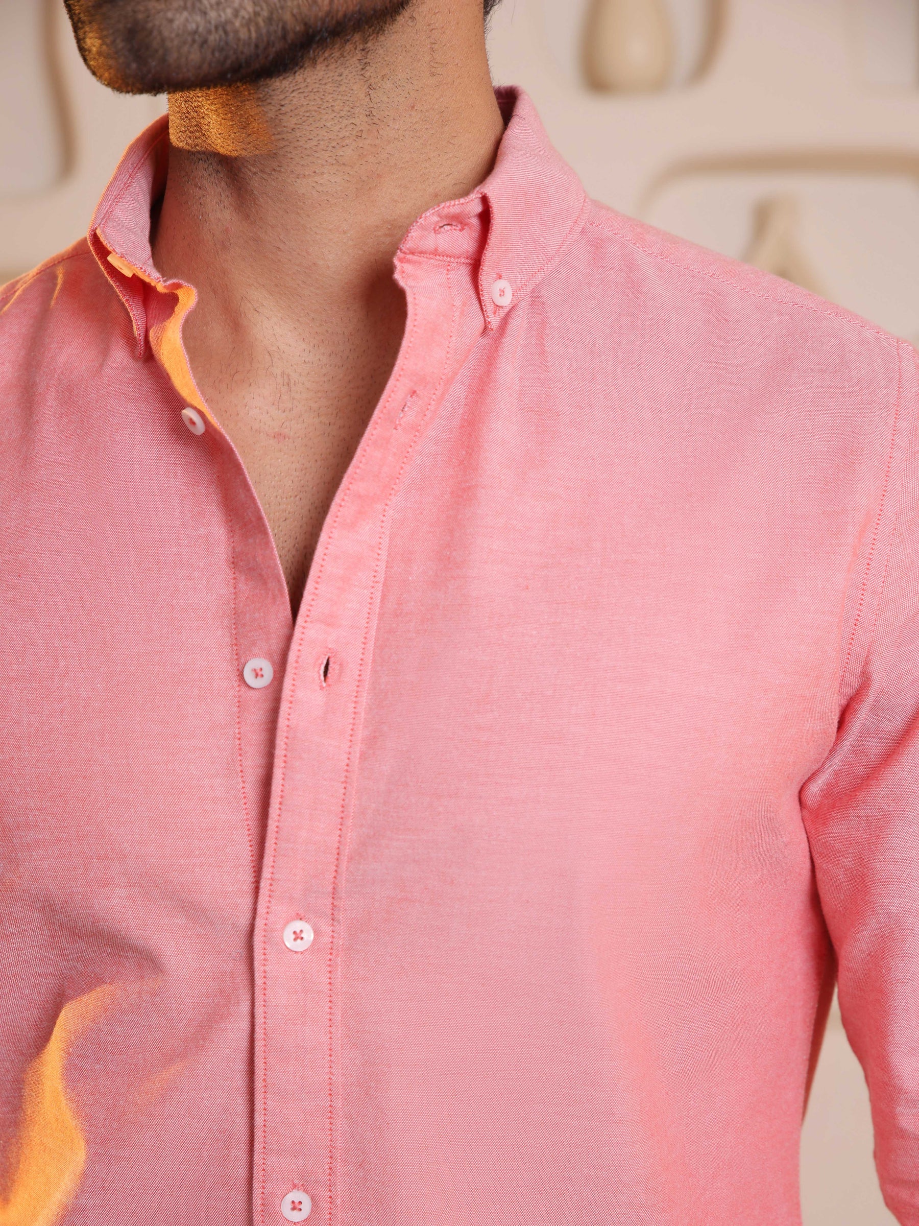 2 Way Stretch Oxford Shirt in Light Red - Slim Fit