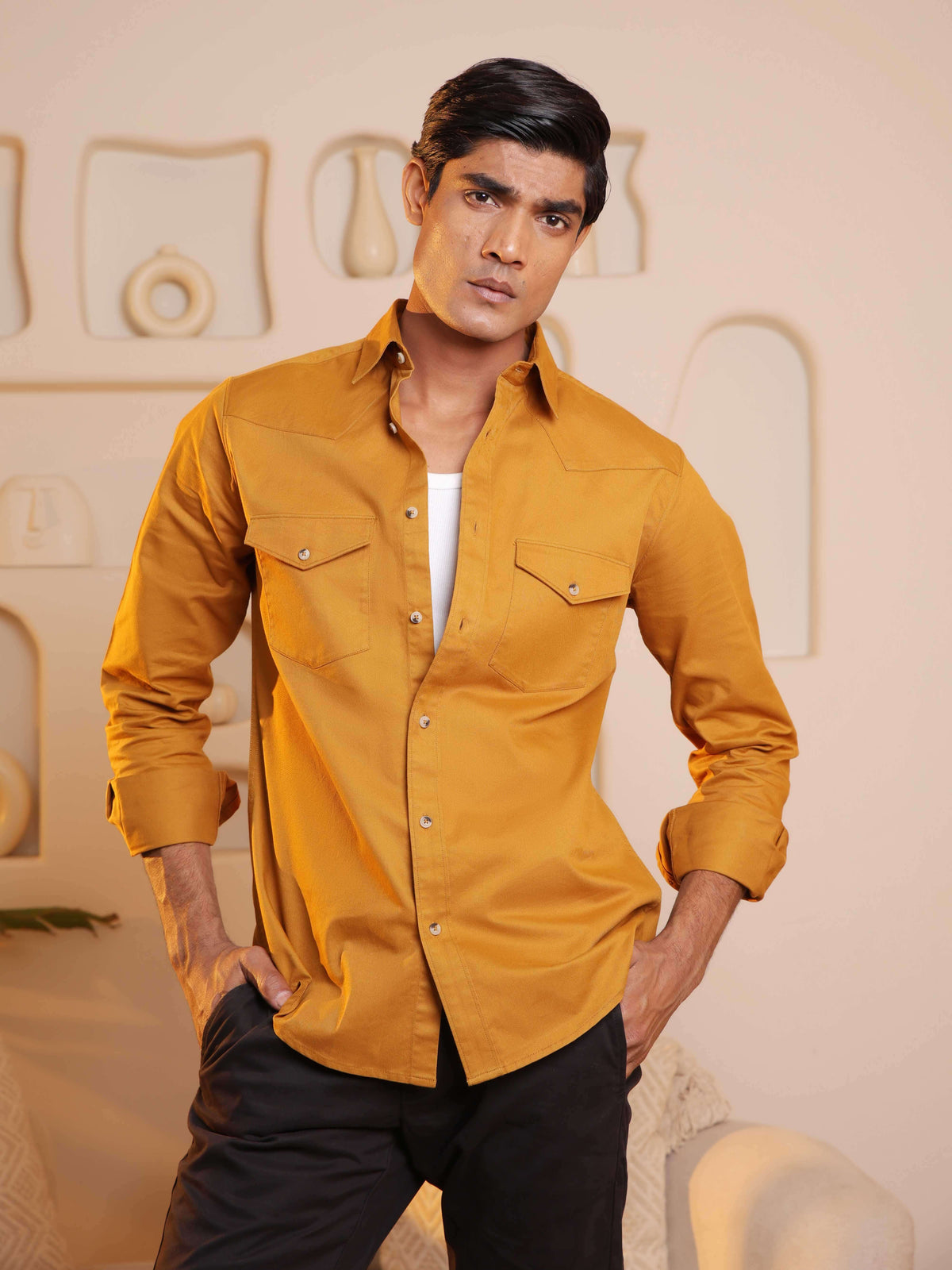 Double Pocket Cargo Shirt in Bronze - Comfort Fit