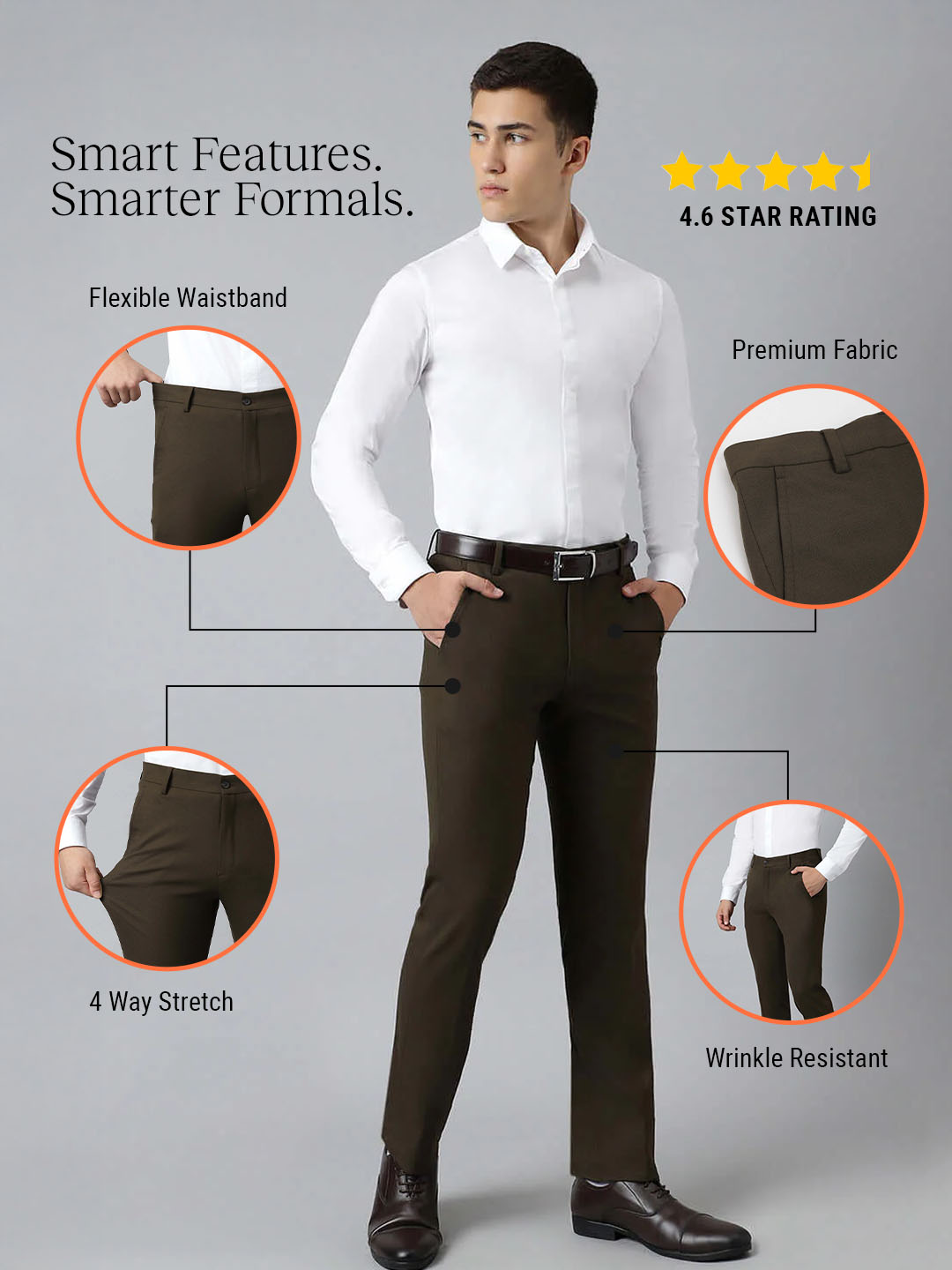 Flex Waist 4-Way Stretch Formal Trousers in Jade Olive- Slim Fit
