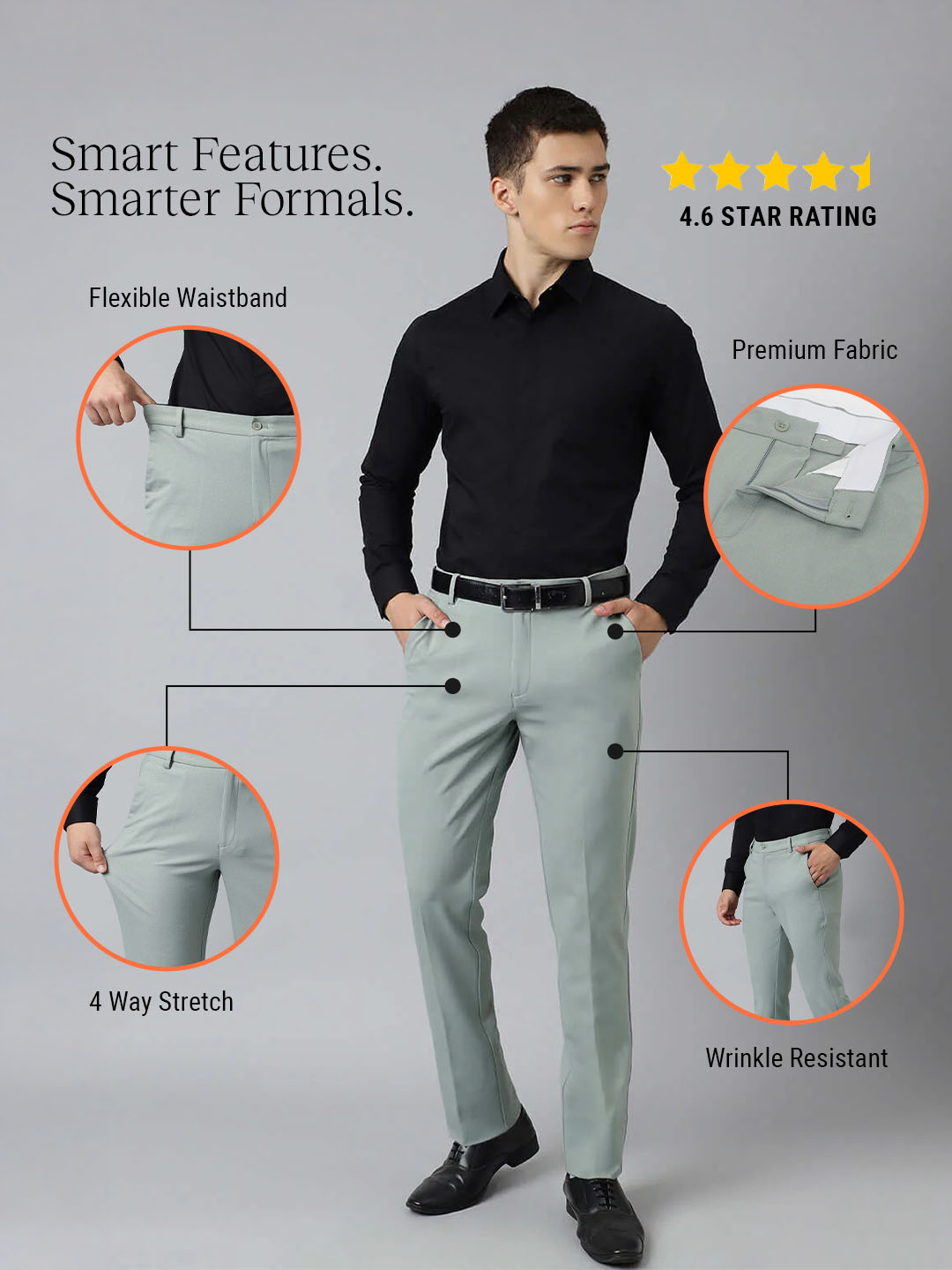 Flex Waist 4-Way Stretch Formal Trousers in Mint Green- Slim Fit