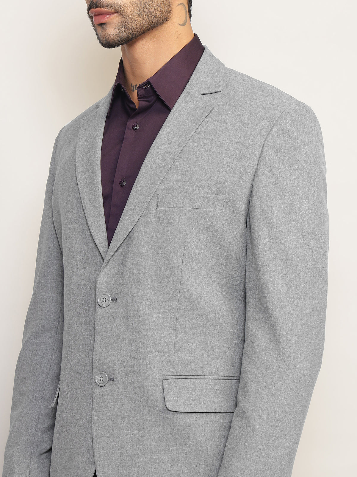Men Light Grey Slim Fit Single-Breasted Stretchable Blazer For All Seasons