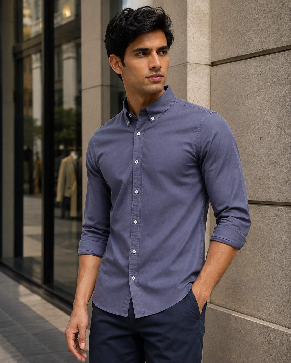 OxfordFlex™ Shirt in Ash Blue-Slim Fit