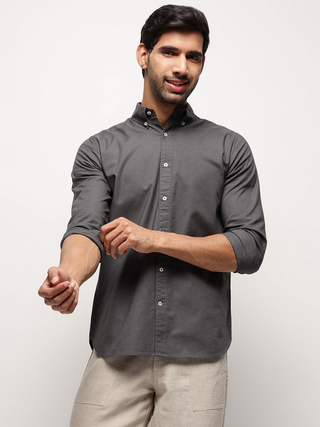 OxfordFlex™ Shirt in Graphite-Slim Fit