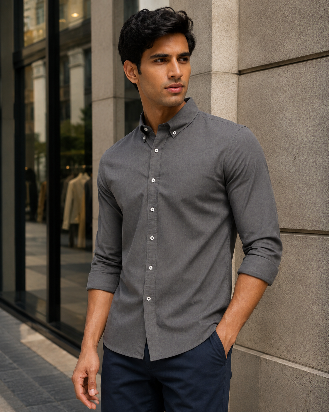 OxfordFlex™ Shirt in Graphite-Slim Fit