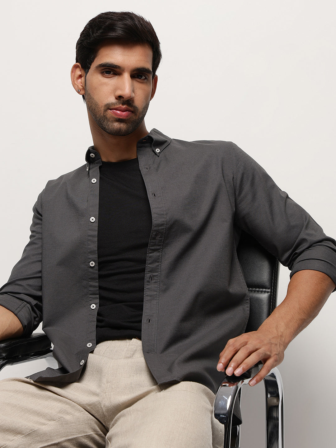 OxfordFlex™ Shirt in Graphite-Slim Fit