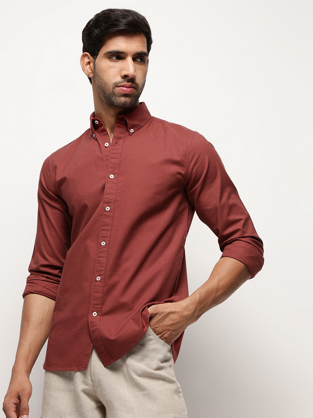OxfordFlex™ Shirt in Red Wood -Slim Fit