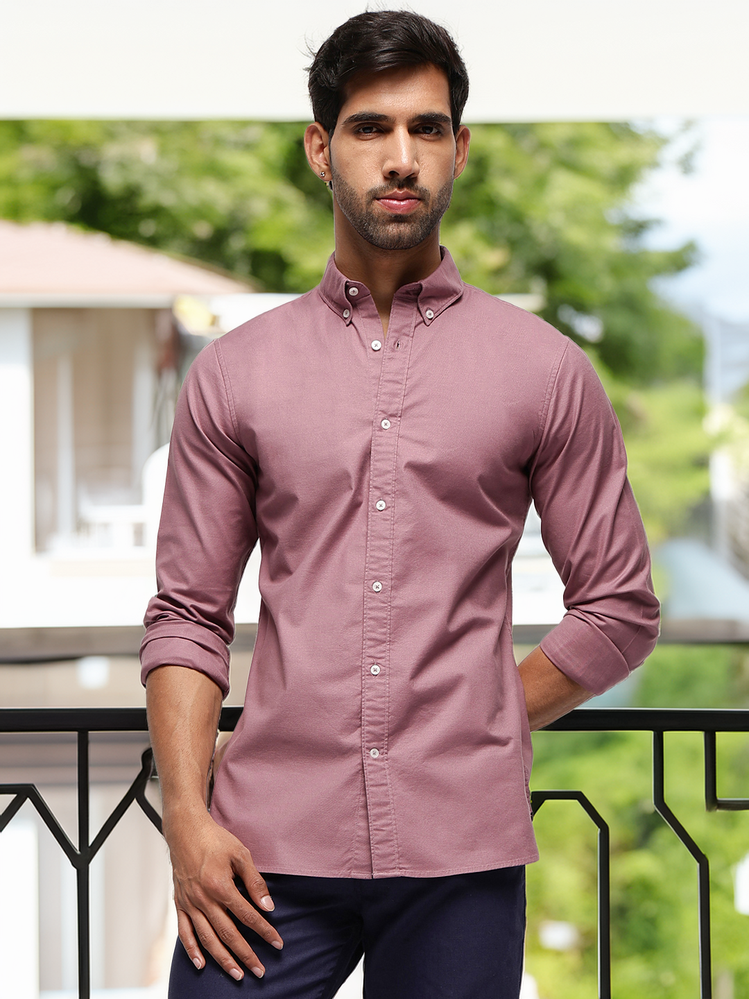 2 Way Stretch Oxford Shirt in Roseberry-Slim Fit