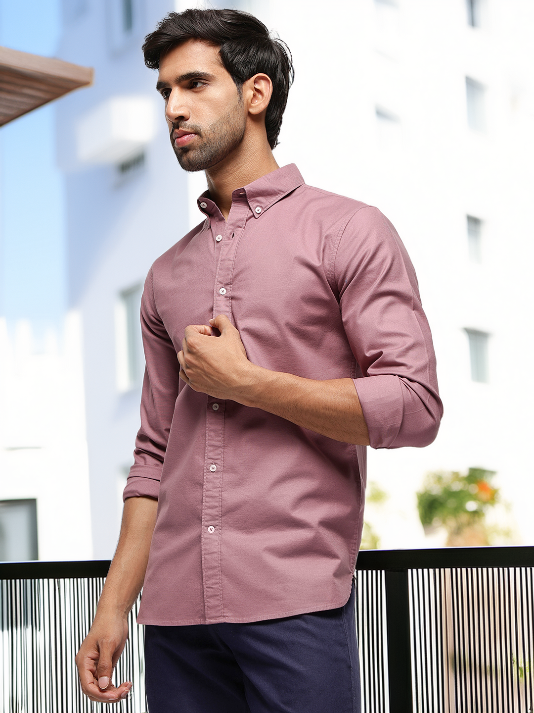 2 Way Stretch Oxford Shirt in Roseberry-Slim Fit