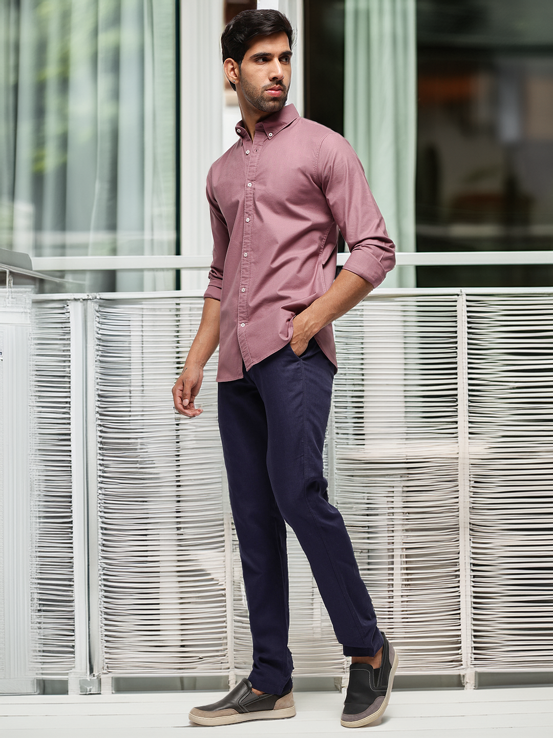 2 Way Stretch Oxford Shirt in Roseberry-Slim Fit