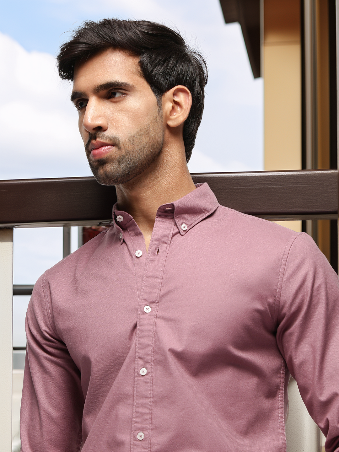 2 Way Stretch Oxford Shirt in Roseberry-Slim Fit