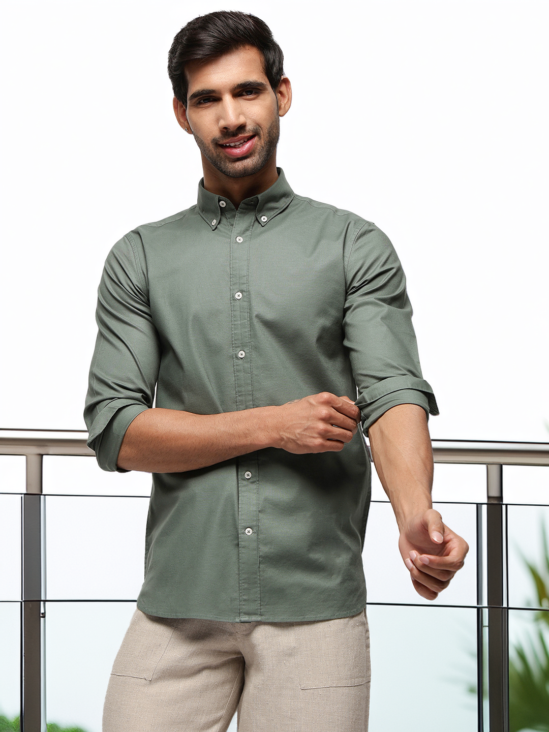 2 Way Stretch Oxford Shirt in Seawood -Slim Fit