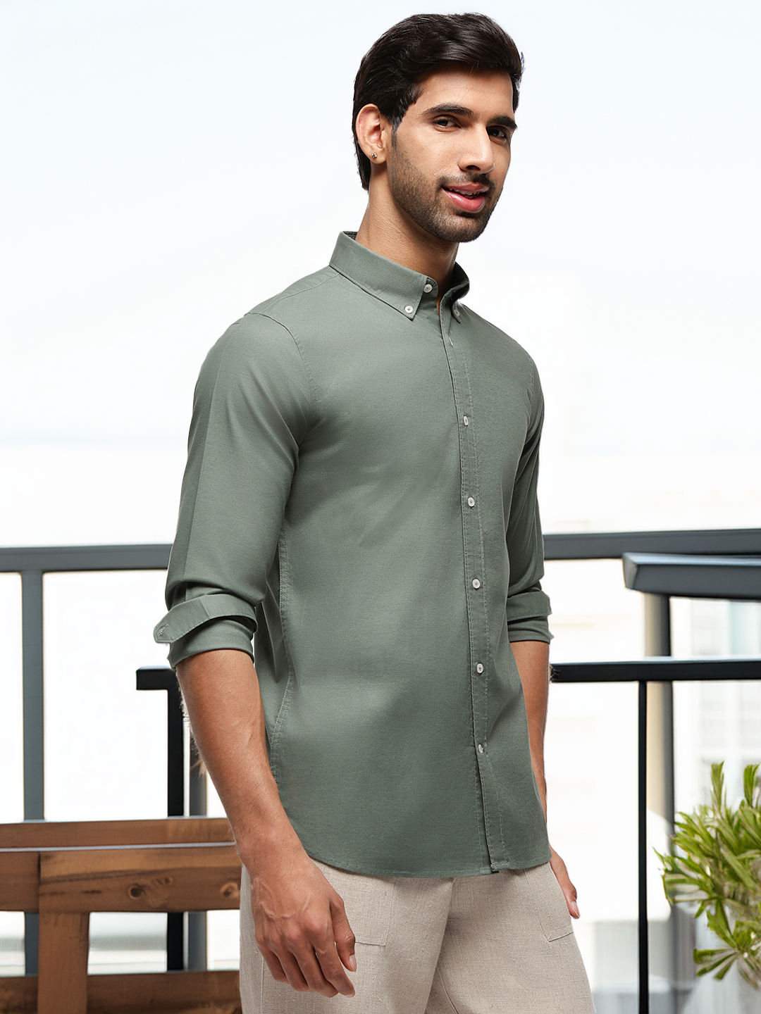 2 Way Stretch Oxford Shirt in Seawood -Slim Fit
