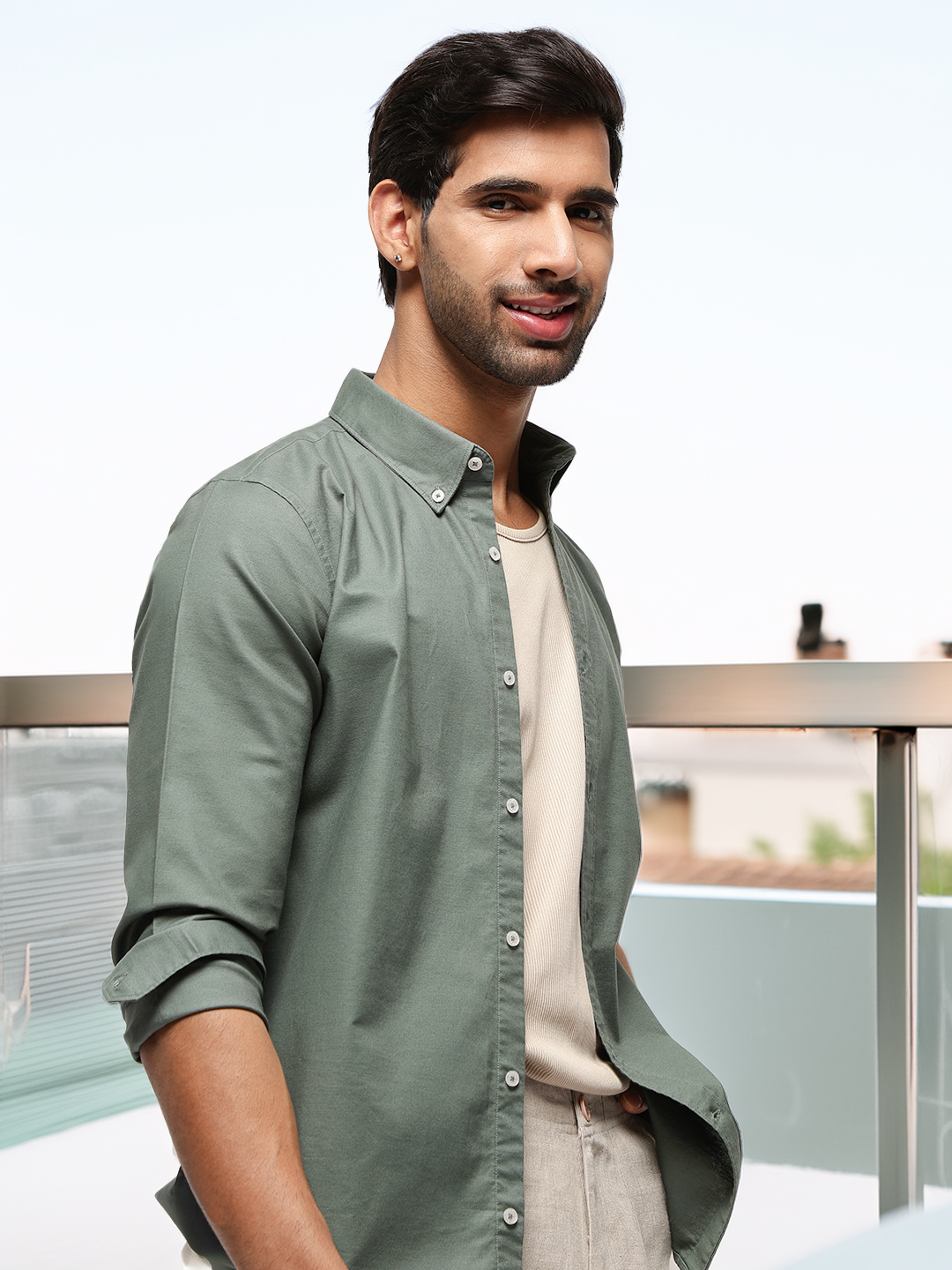 2 Way Stretch Oxford Shirt in Seawood -Slim Fit