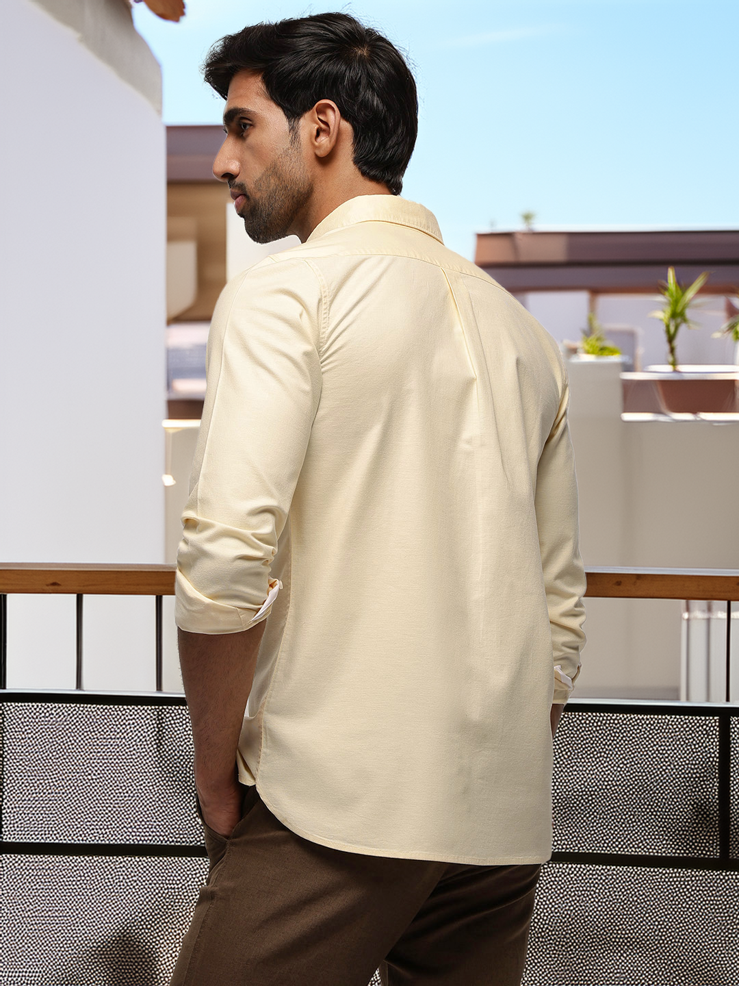2 Way Stretch Oxford Shirt in Yellow-Slim Fit