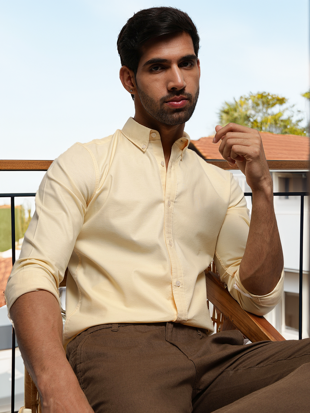 2 Way Stretch Oxford Shirt in Yellow-Slim Fit