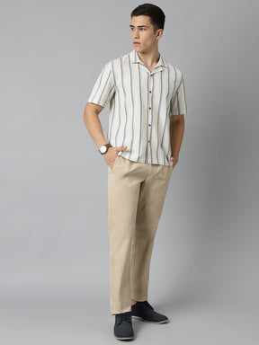 2 Way Stretch Pleated Chinos in Beige- Comfort Fit
