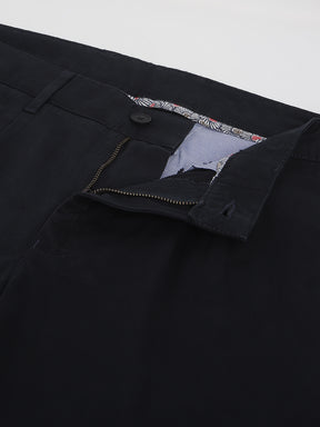 2 Way Stretch Pleated Chinos in Navy Blue- Comfort Fit