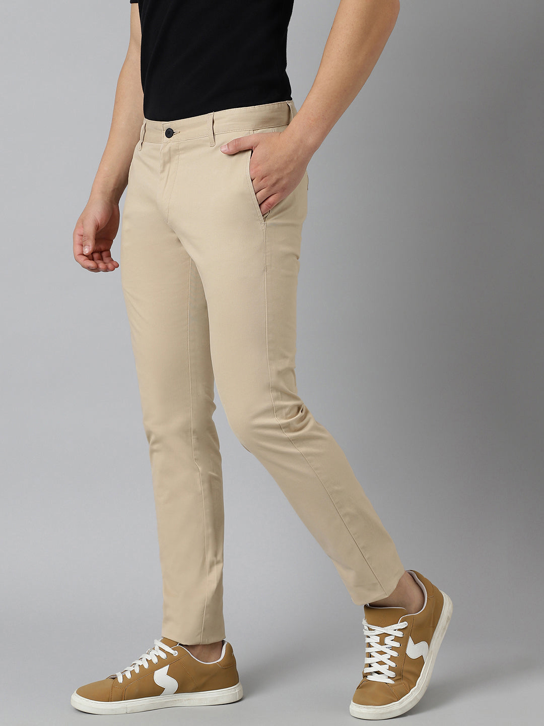 2 Way Stretch Chinos in Beige- Slim Fit