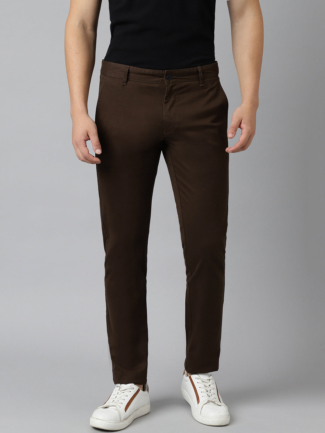 2 Way Stretch Chinos in Chocolate Brown- Slim Fit