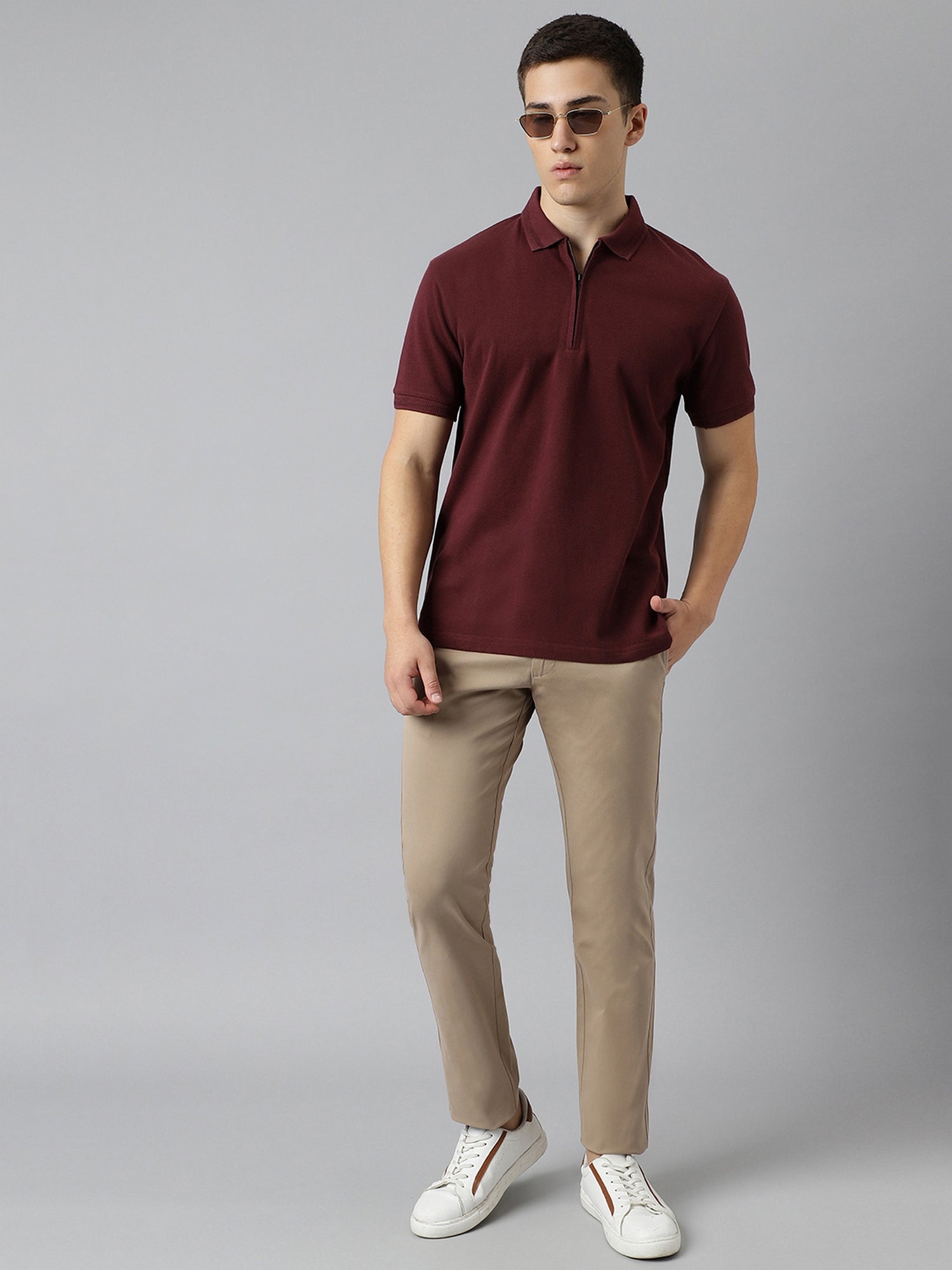 2 Way Stretch Chinos in Khaki- Slim Fit