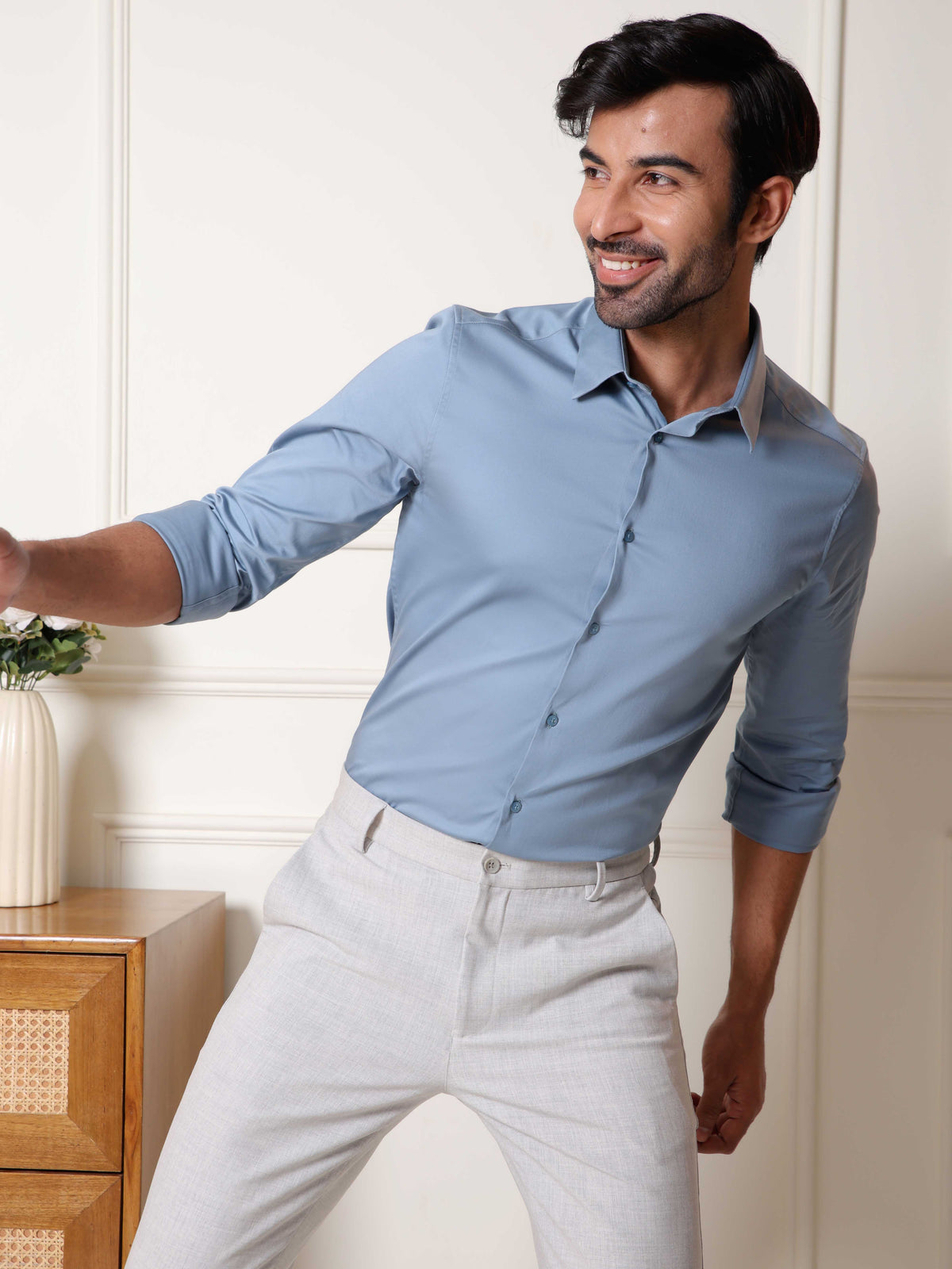 Luxestretch™ Stoneblue Shirt & Movelite™ Lunargrey Trousers