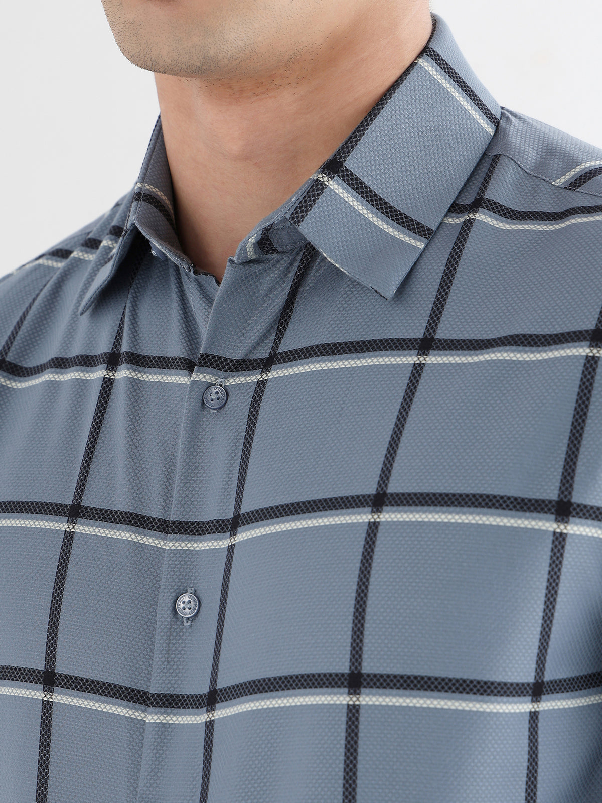 Window Check Formal Shirt In Dusty Blue-Slim Fit