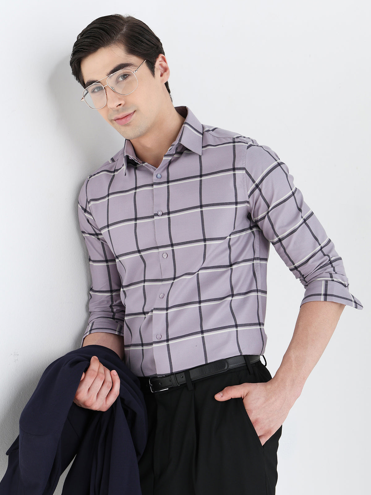 Window Check Formal Shirt In Lavender-Slim Fit
