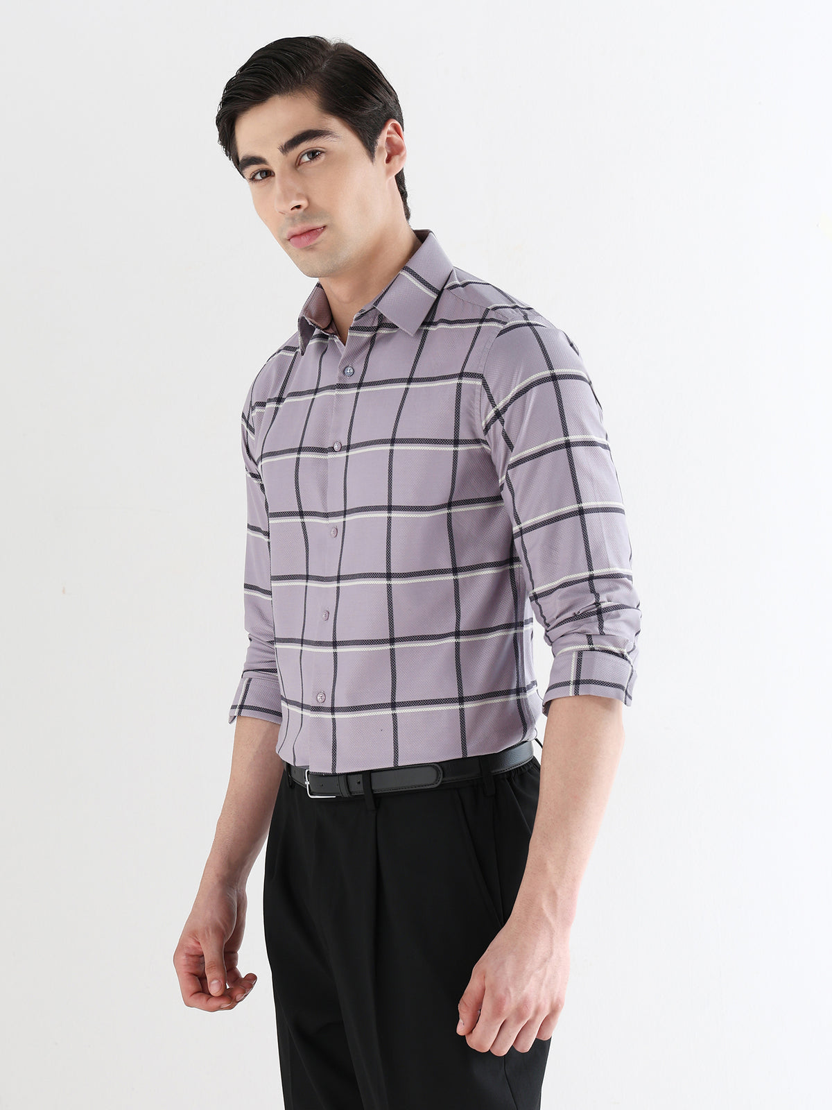 Window Check Formal Shirt In Lavender-Slim Fit