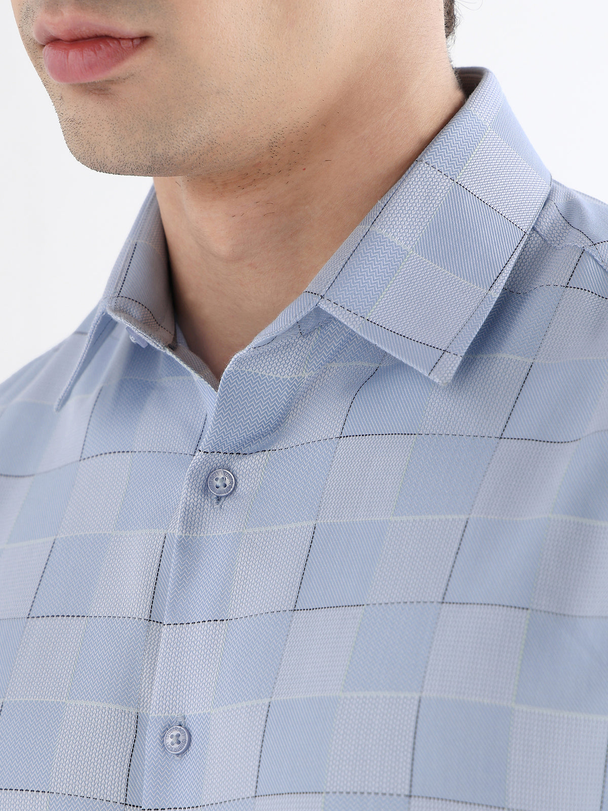 Fusion Check Formal Shirt In Skyblue-Slim Fit