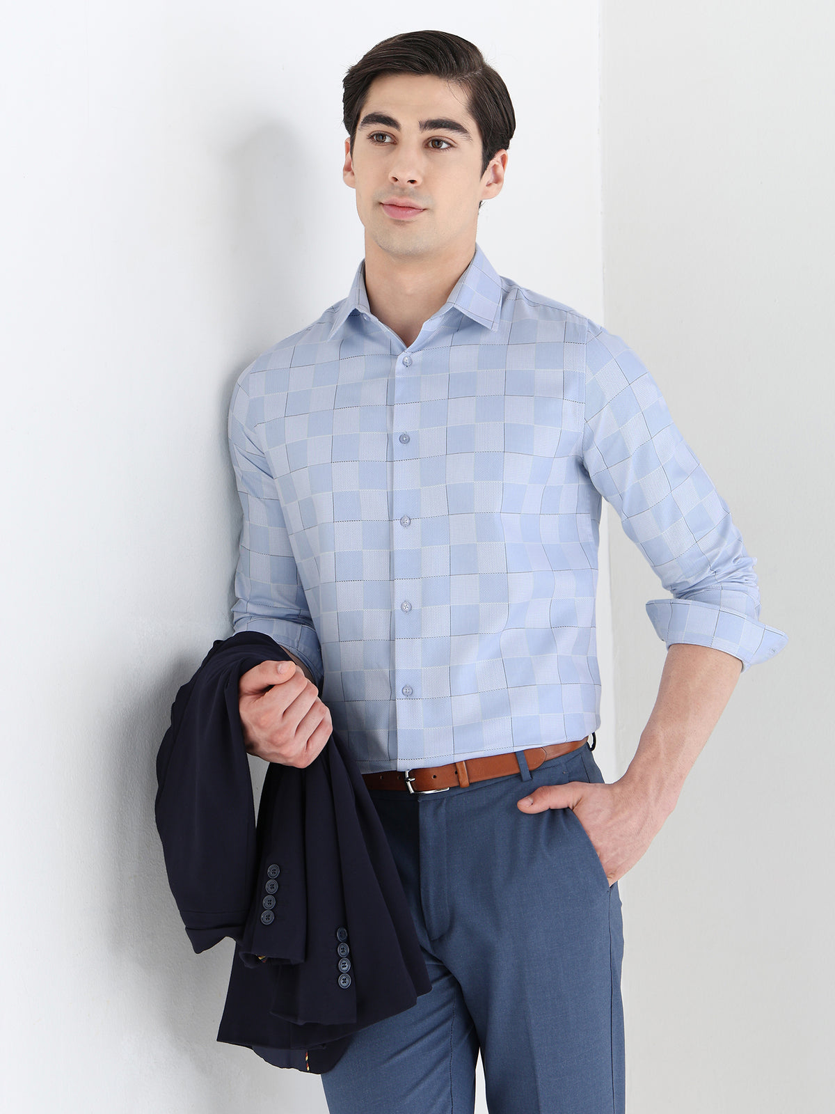 Fusion Check Formal Shirt In Skyblue-Slim Fit
