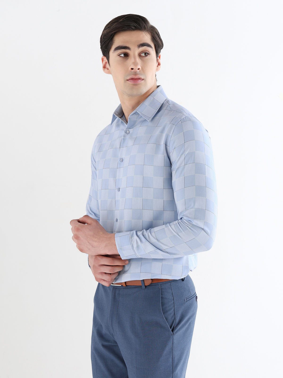 Fusion Check Formal Shirt In Skyblue-Slim Fit