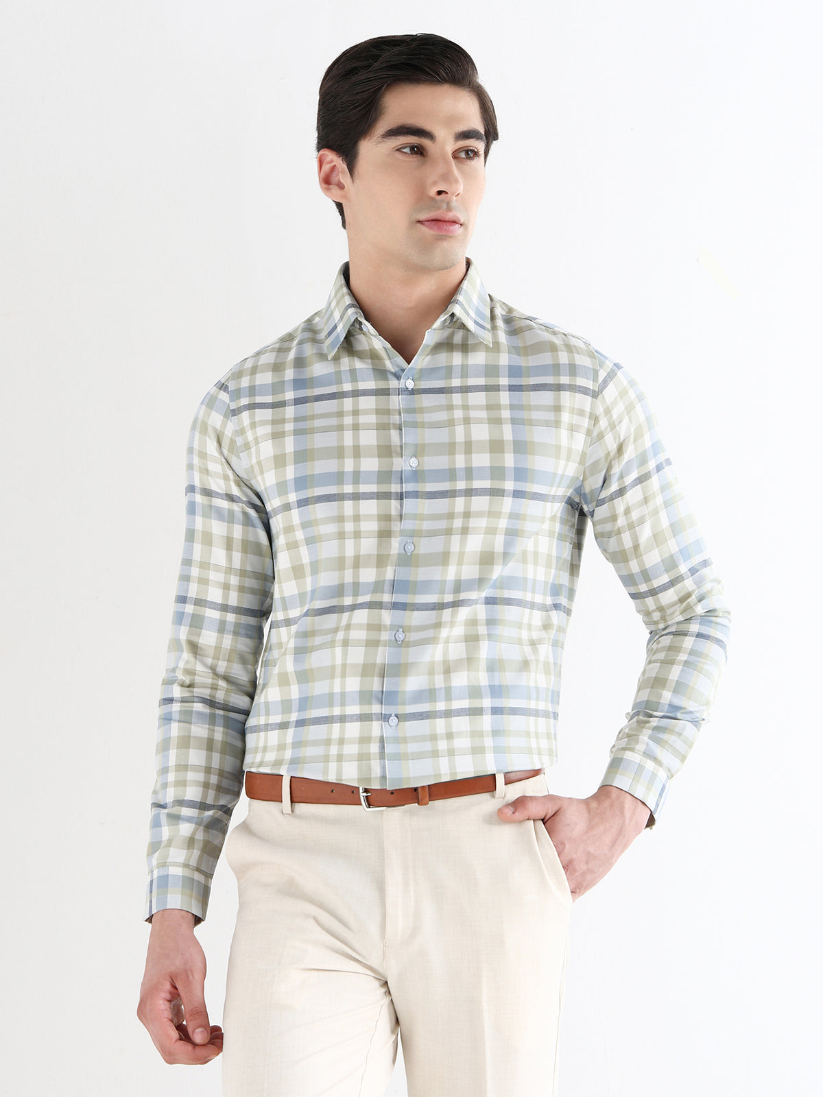 Men Slim Fit Pure Cotton Checked Formal Shirt