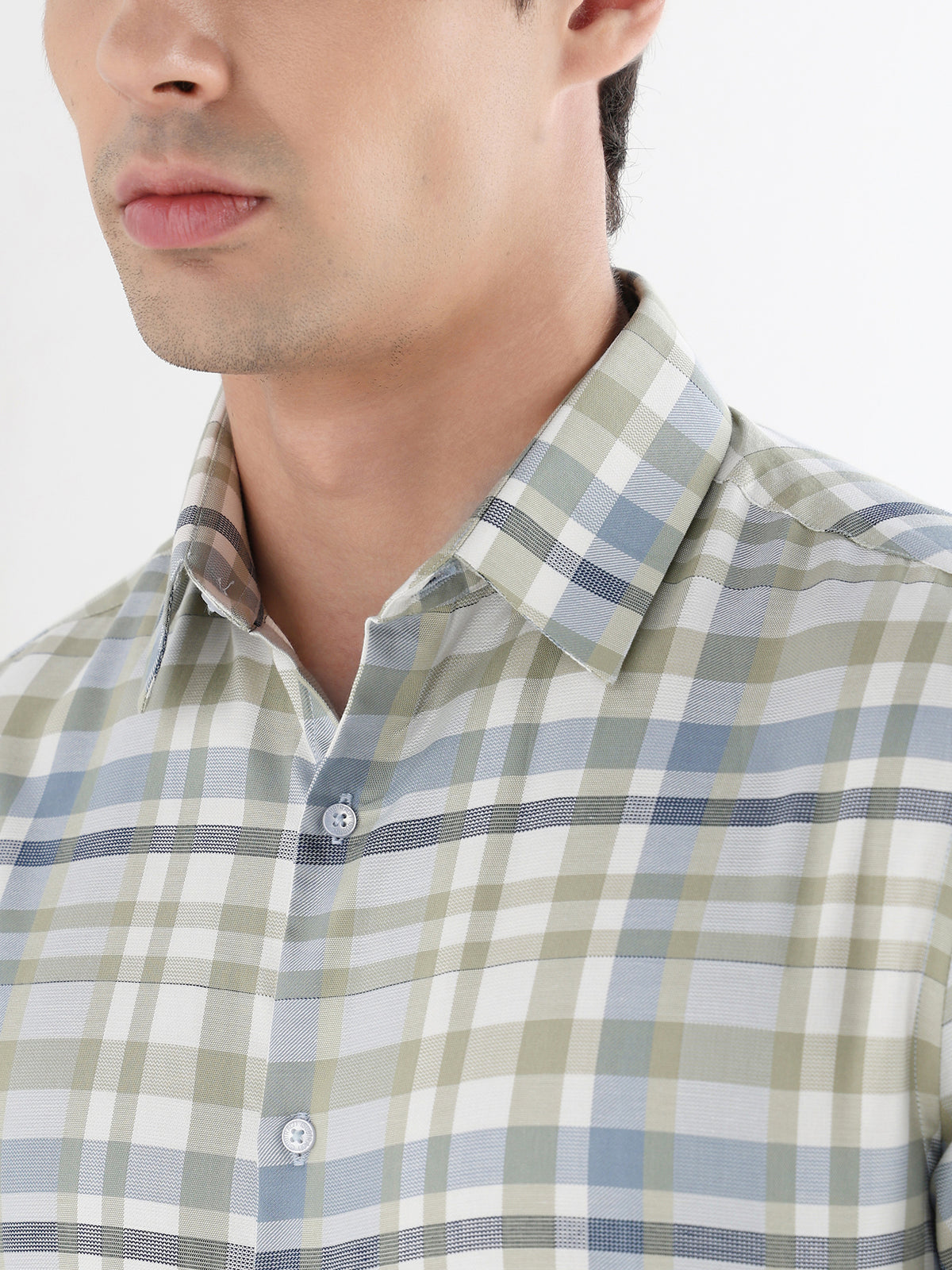 Heritage Check Formal Shirt In Lightolive-Slim Fit