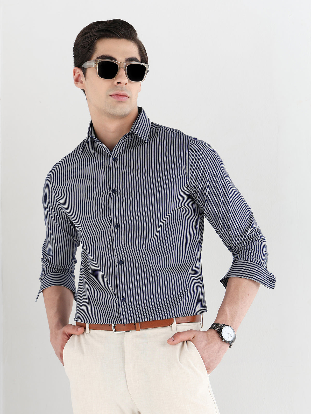 Men Slim Fit Pure Cotton Striped Formal Shirt